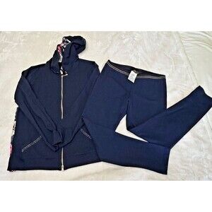 VDP Women Navy Floral Sweatshirt Hoodie (46)  & Leggings (44) Suit Sz 8/10 Italy